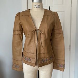 Floral painted leather jacket